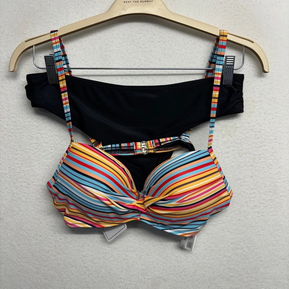 NWT Kamoni Bikini Stripe Top Black Bottom - Picture 2 of 16